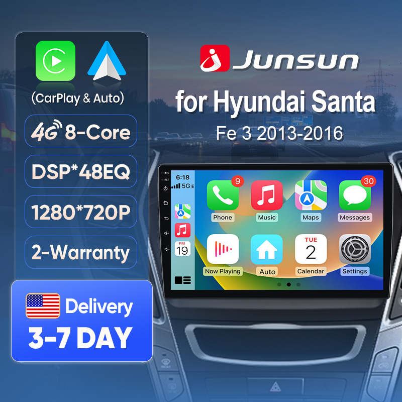 Korean Lifestyle Video - ジュンサンAI音声カーステレオラジオ ワイヤレスCarPlay（Apple、Android Auto対応）ヒュンダイIX45サンタフェ2013-2016用 タッチスクリーンBT GPS
