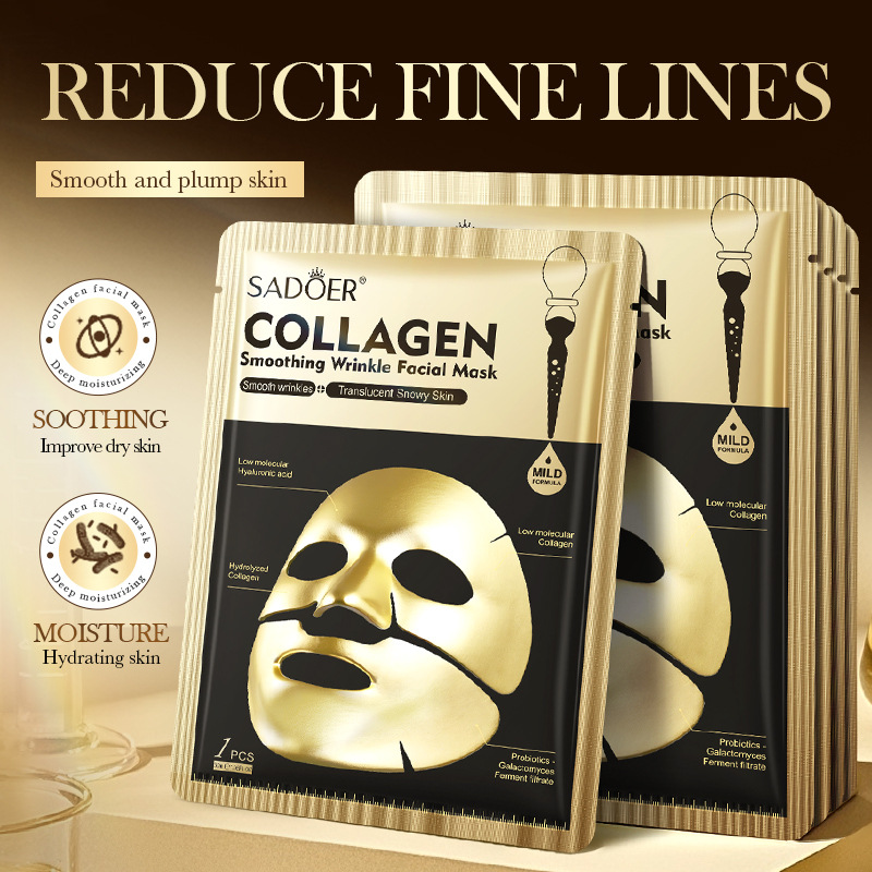 Sheet Mask Collagen - SADOERゴールデンコラーゲンフェイシャルマスク 保湿アンチエイジング しわ対策フェイスマスクシート コラーゲンマスク スキンケア製品