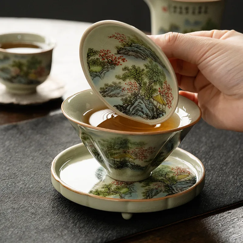 景徳鎮陶磁器茶杯 竹笠付き、伝統的な手作り茶器、シングルボウ - Celadon Ceramic Cup のレビューと価格