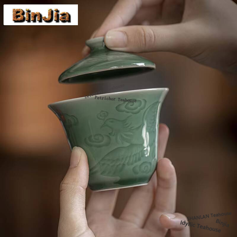 中国のティーセット,ゴイワンリリーフフェニックス,火傷防止テ - Celadon Ceramic Cup のレビューと価格