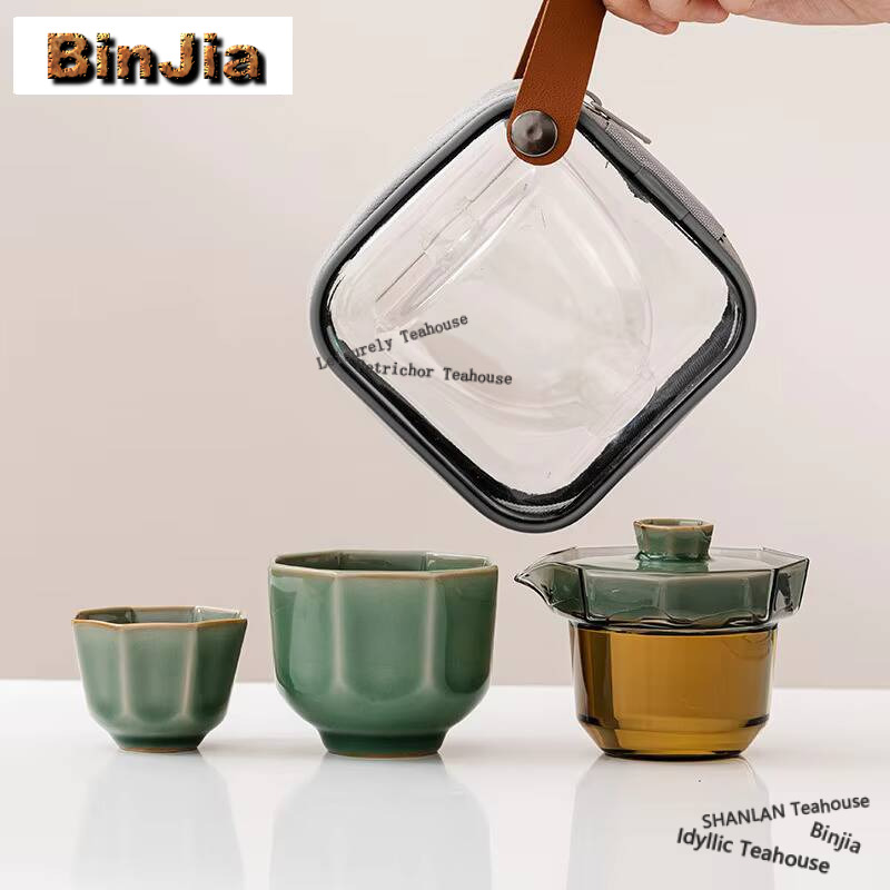 ガラス製ツール付きポータブルティーセット,Yue kiln, - Celadon Ceramic Cup のレビューと価格